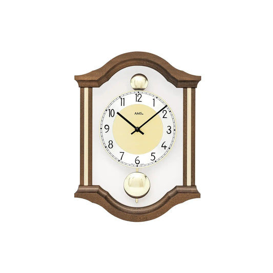 Orologio a pendolo doppio AMS W7447/1, orologio da parete in noce • Movimento a pendolo al quarzo • Cassa in legno massello