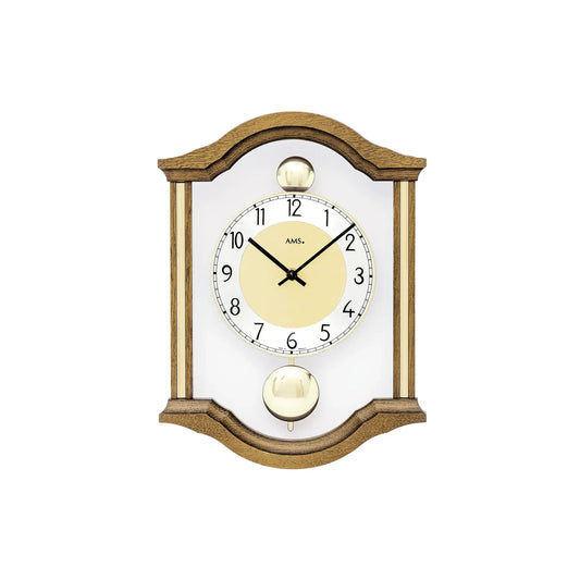 Orologio a pendolo doppio AMS W7447/4, orologio da parete in ontano • Movimento a pendolo al quarzo • Cassa in legno massello di quercia