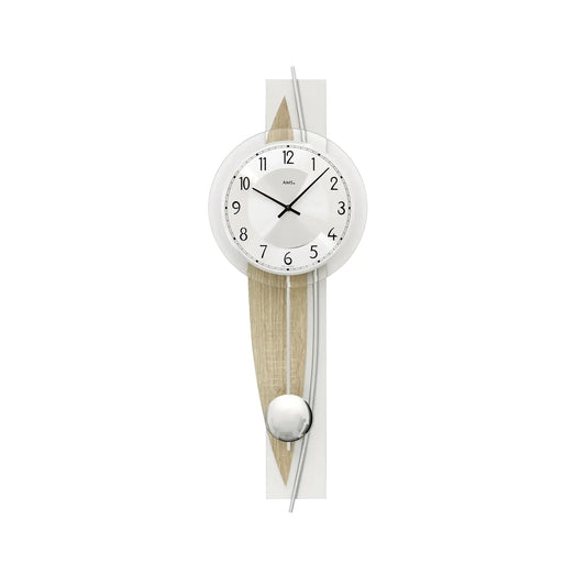 Orologio da parete AMS W7455 Sonoma/Alluminio • Movimento a pendolo al quarzo • Vetro minerale sfaccettato