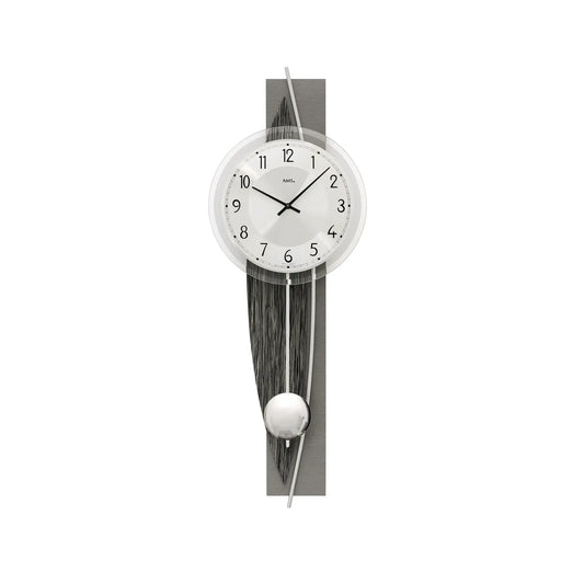 Orologio da parete AMS W7458 effetto legno/alluminio • Movimento a pendolo al quarzo • Vetro minerale sfaccettato