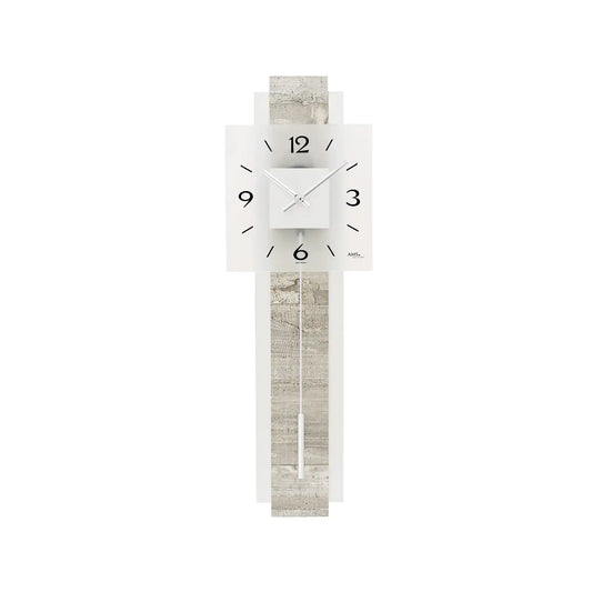 Orologio da parete AMS W7471 in alluminio/effetto cemento • Movimento a pendolo al quarzo • Vetro satinato