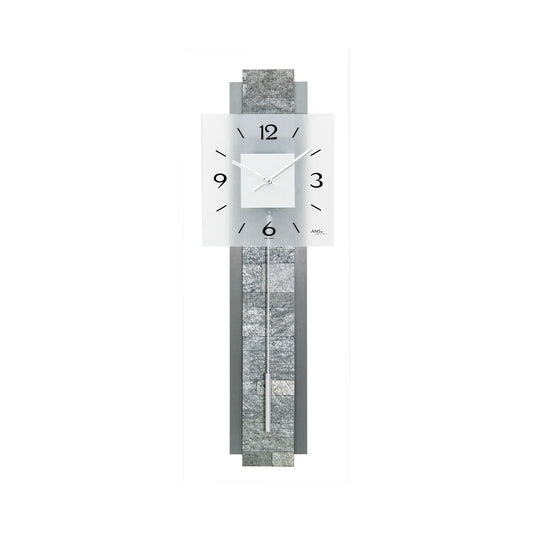 Orologio da parete AMS W7472 in alluminio/pietra • Movimento a pendolo al quarzo • Vetro satinato