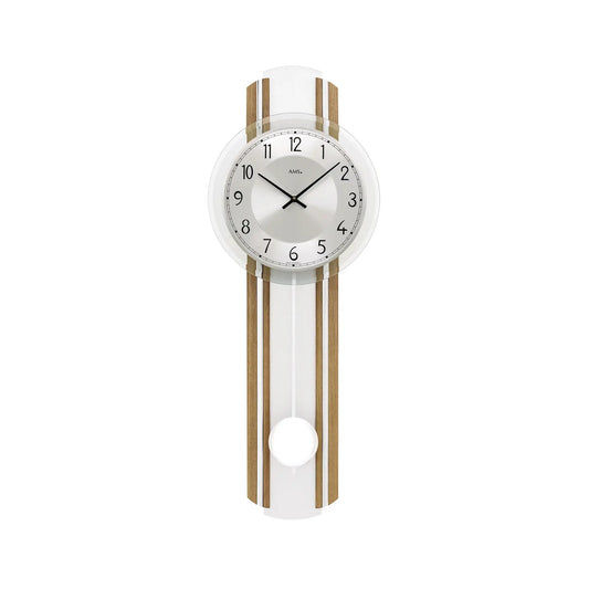 Orologio da parete AMS W7475 in rovere • Movimento a pendolo al quarzo • Vetro minerale