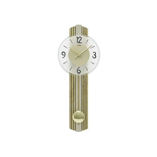 Orologio da parete AMS W7487 ottone antico • Movimento a pendolo al quarzo • Vetro minerale