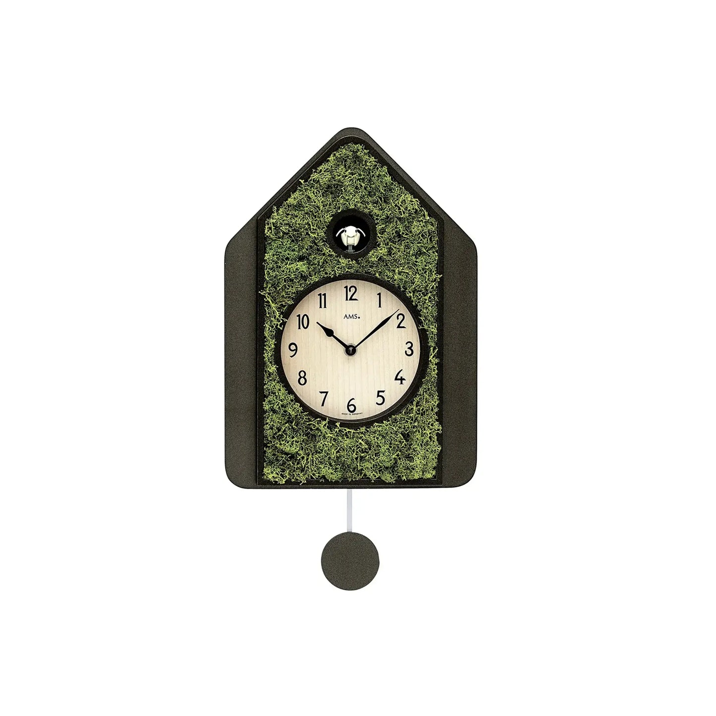 Orologio a pendolo AMS Design W7497 • Inserto in vero muschio • Movimento al quarzo con richiamo del cuculo