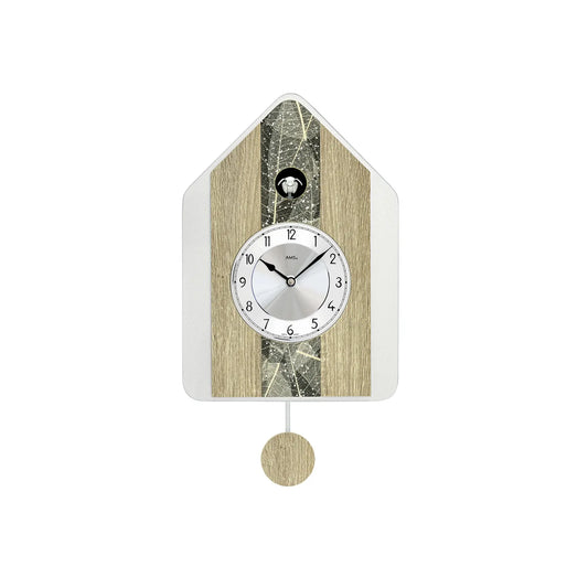 Orologio da parete AMS W7499 a forma di foglia naturale • Movimento a pendolo al quarzo con cucù • Spegnimento notturno automatico