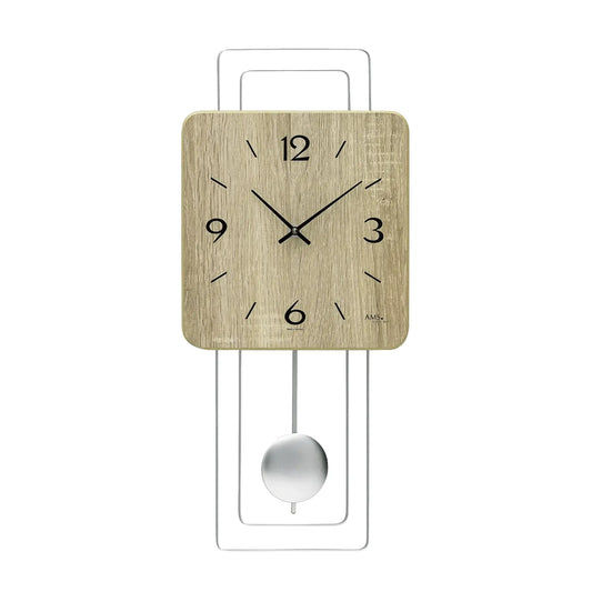 Orologio da parete AMS W7502 Sonoma • Movimento a pendolo al quarzo • Cassa in legno con design in metallo