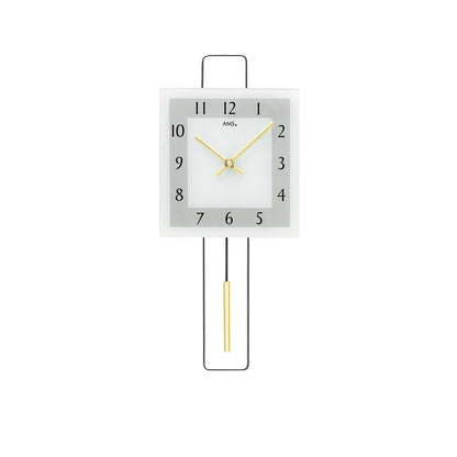 Zegar ścienny AMS W7505 złoty • Mechanizm kwarcowy z wahadłem • Metalowy design