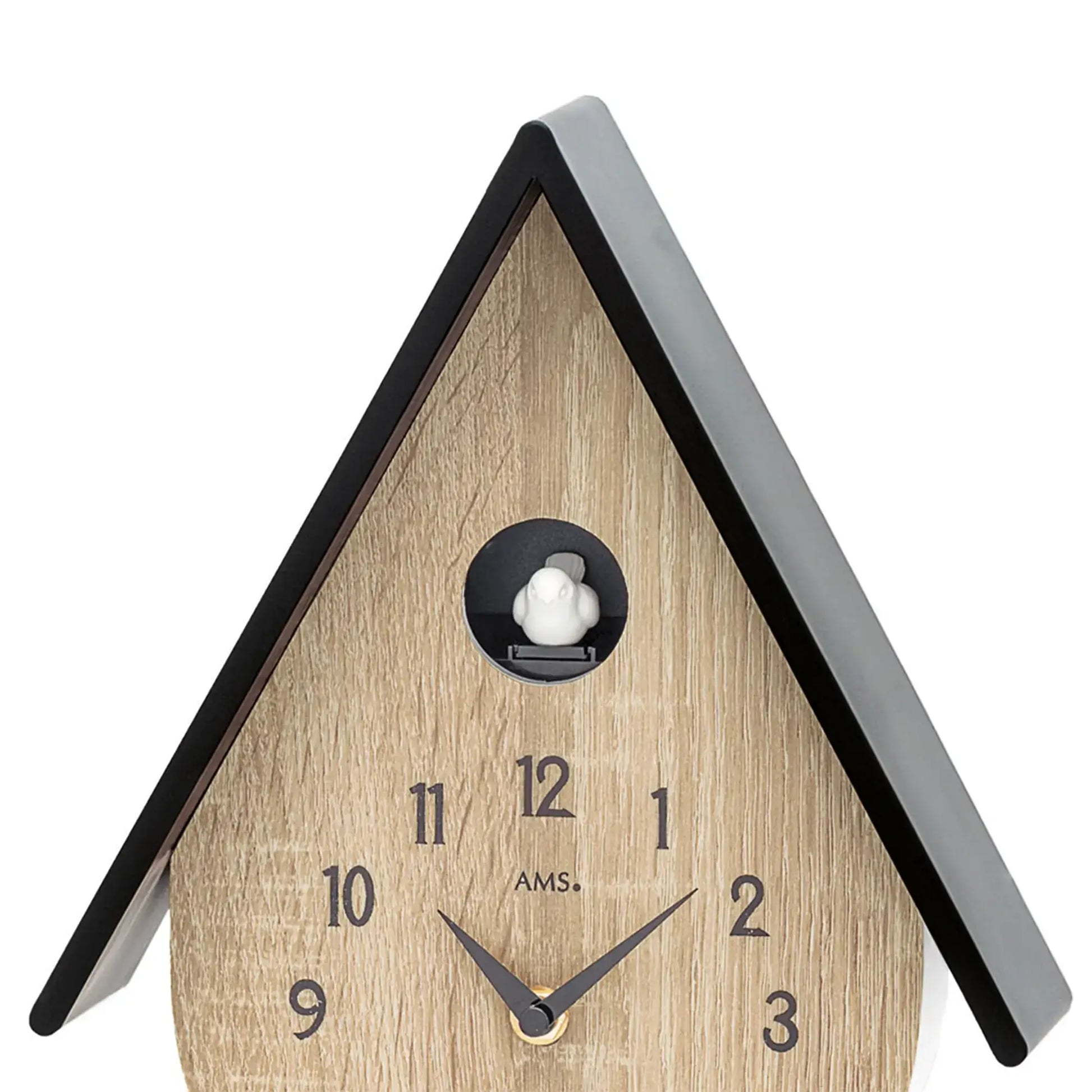 Orologio da parete a cucù in finta   legno con finestra per il cucù, numeri da 1 a 11 e tetto grigio
