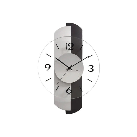 Orologio da parete AMS W9206 antracite/argento • Cassa in legno con vetro minerale • Movimento al quarzo