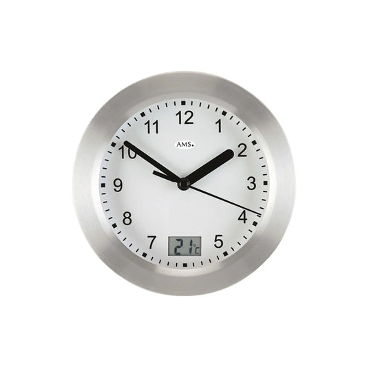 Orologio da parete al quarzo AMS W9223 in rovere/argento • Vetro minerale • Versione da parete e da tavolo