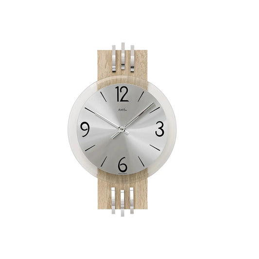 Orologio da parete AMS W9228 argento • Vetro minerale sfaccettato • Quadrante in alluminio