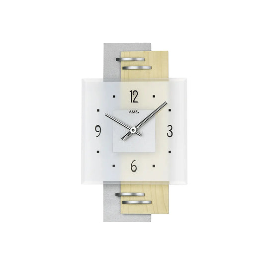 Orologio da parete al quarzo AMS W9248, argento/marrone • Vetro minerale • Made in Germany