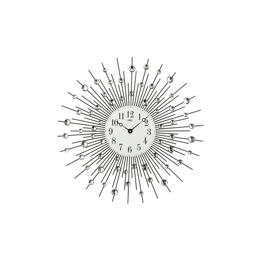Orologio da parete AMS W9380 nero • Cassa in metallo laccato nero • Vetro minerale