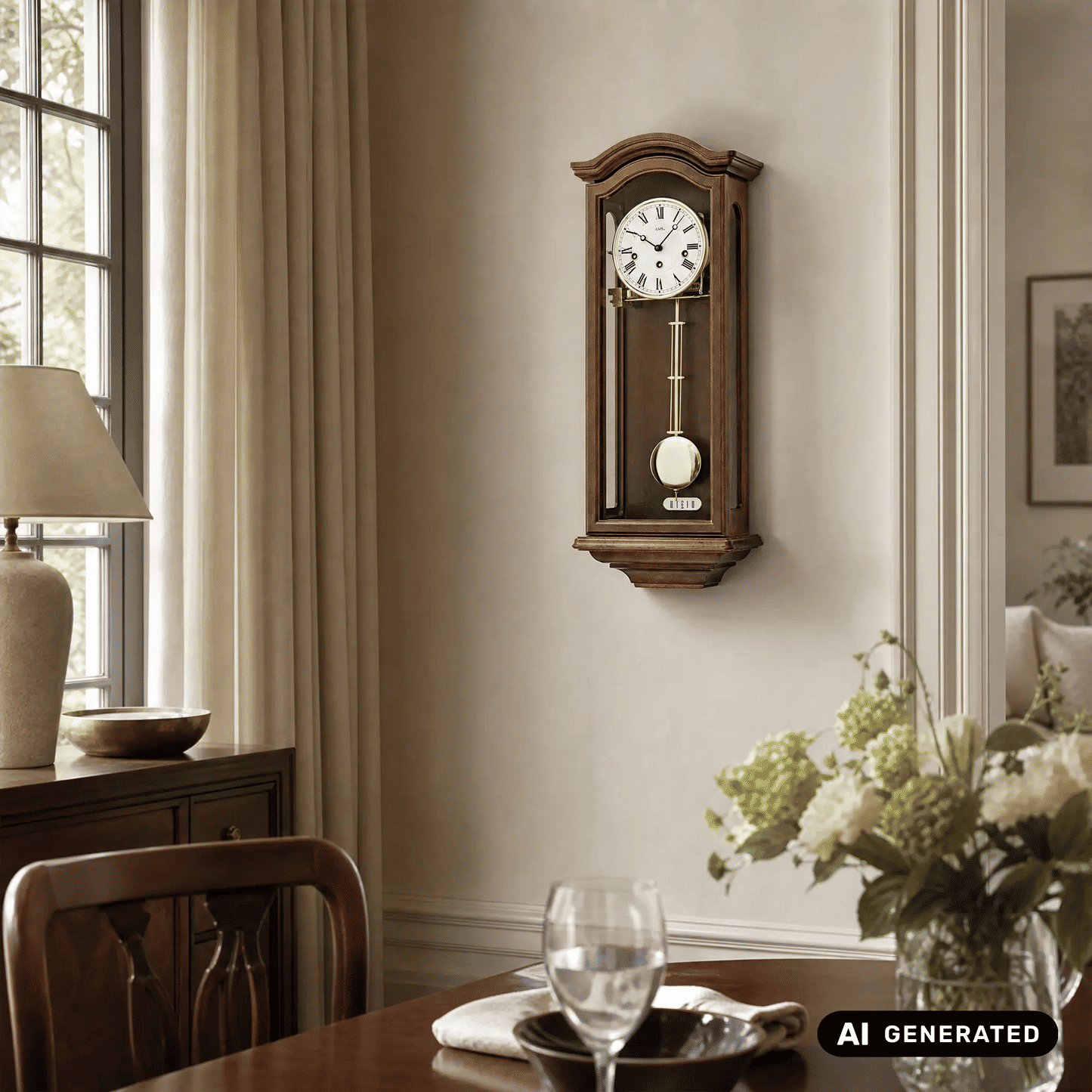 Zegar ścienny AMS Regulator R2696/1 orzech • mechanizm Westminster • chód 8-dniowy