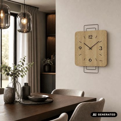 Orologio da parete AMS W9692 in rovere Sonoma • Movimento al quarzo • Design in metallo