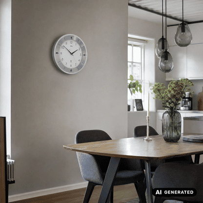 Zegar ścienny AMS W9448 srebrny • Fasetowane szkło mineralne • Szlifowane aluminium