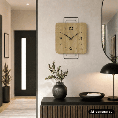 Orologio da parete AMS W9692 in rovere Sonoma • Movimento al quarzo • Design in metallo