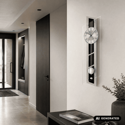 Zegar ścienny AMS W7217 srebrny • mechanizm kwarcowy z wahadłem • aluminium na łupku
