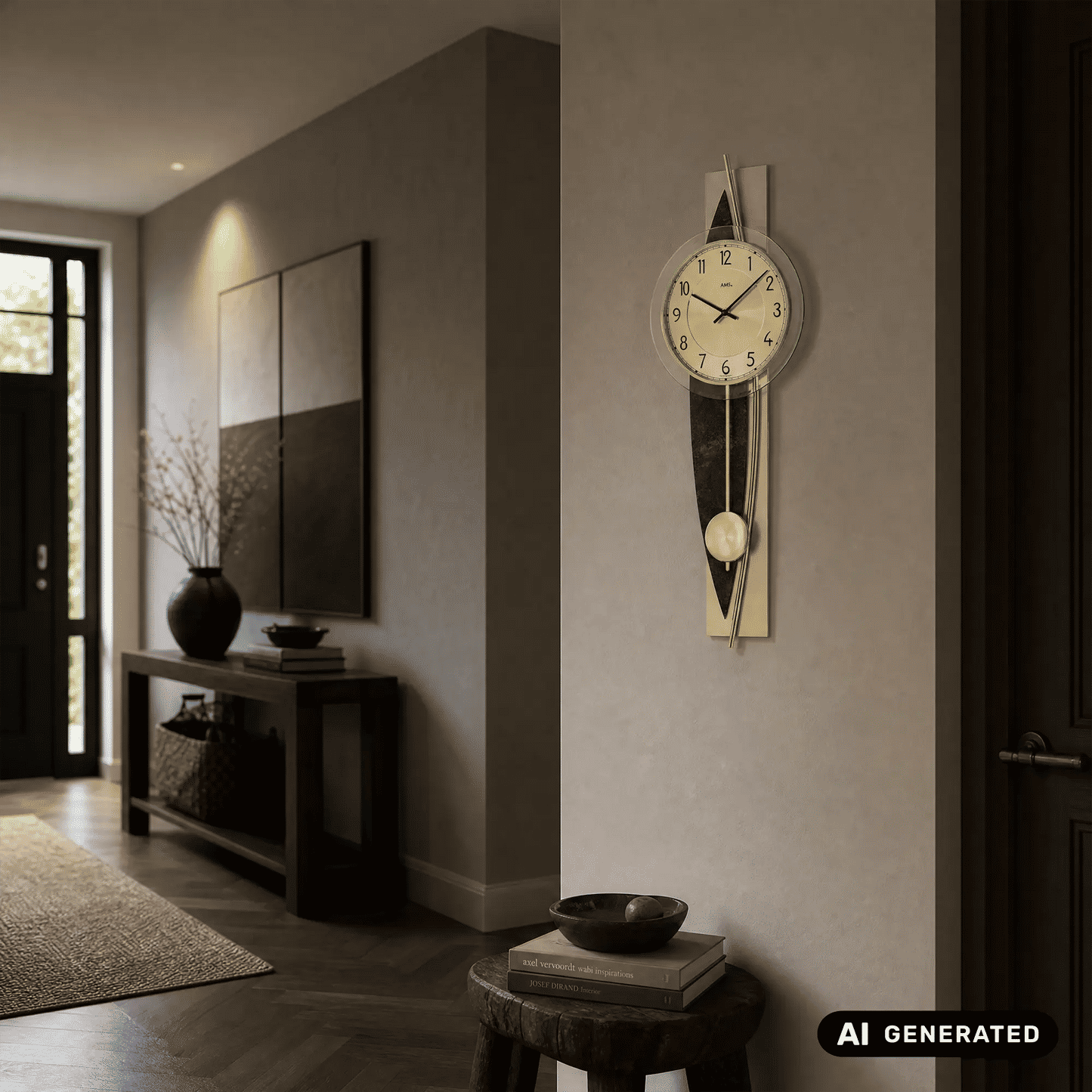 Orologio da parete AMS Design W7453 • Movimento a pendolo al quarzo • Dettagli in ottone