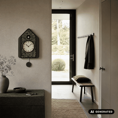 Orologio a pendolo AMS Design W7497 • Inserto in vero muschio • Movimento al quarzo con richiamo del cuculo