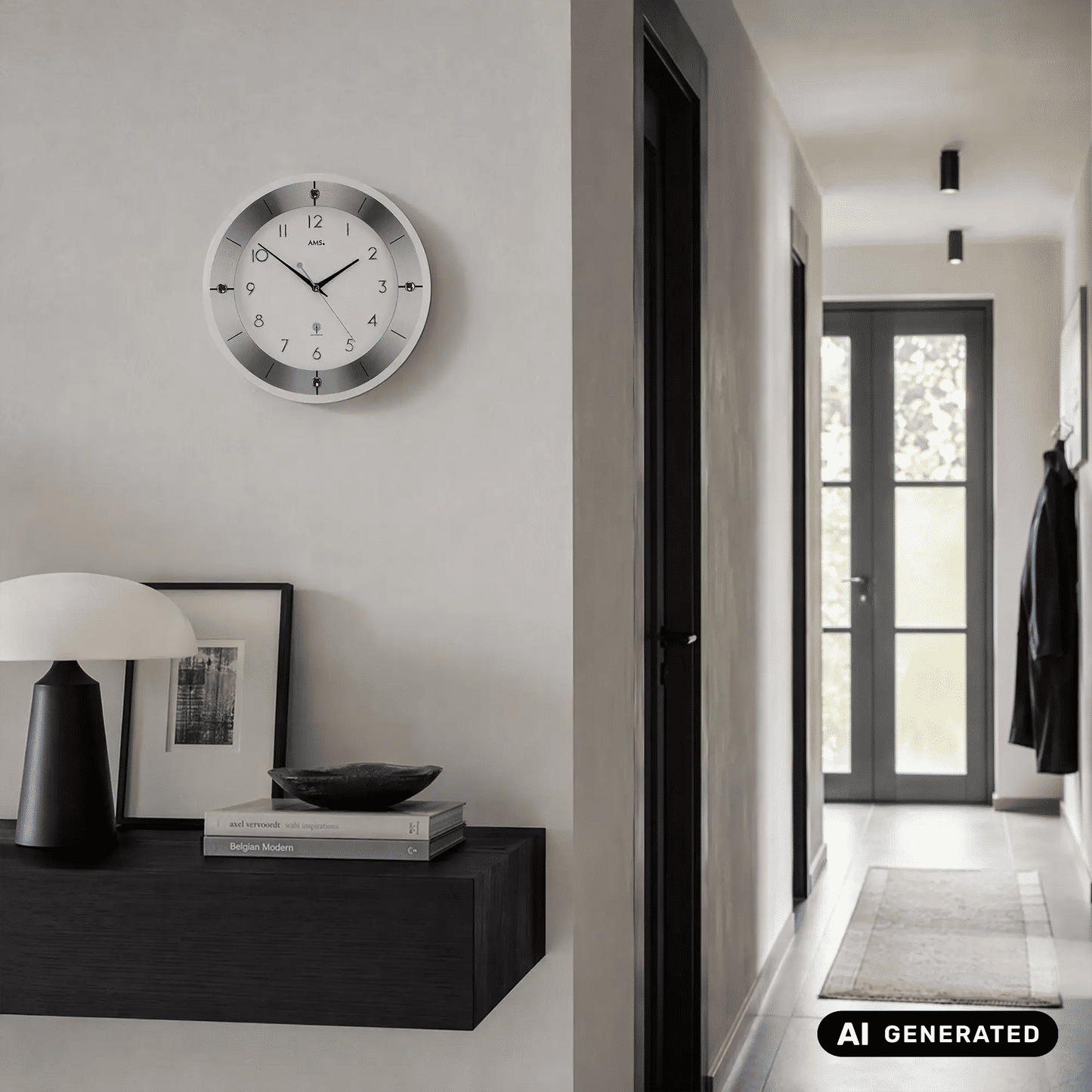 Zegar ścienny AMS W9448 srebrny • Fasetowane szkło mineralne • Szlifowane aluminium
