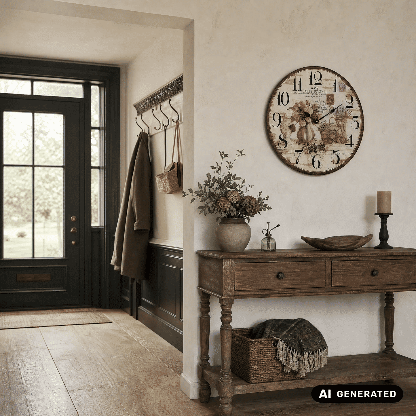 AMS Flowers W9466 Zegar ścienny kolorowy • Nadrukowane szkło mineralne • Styl vintage