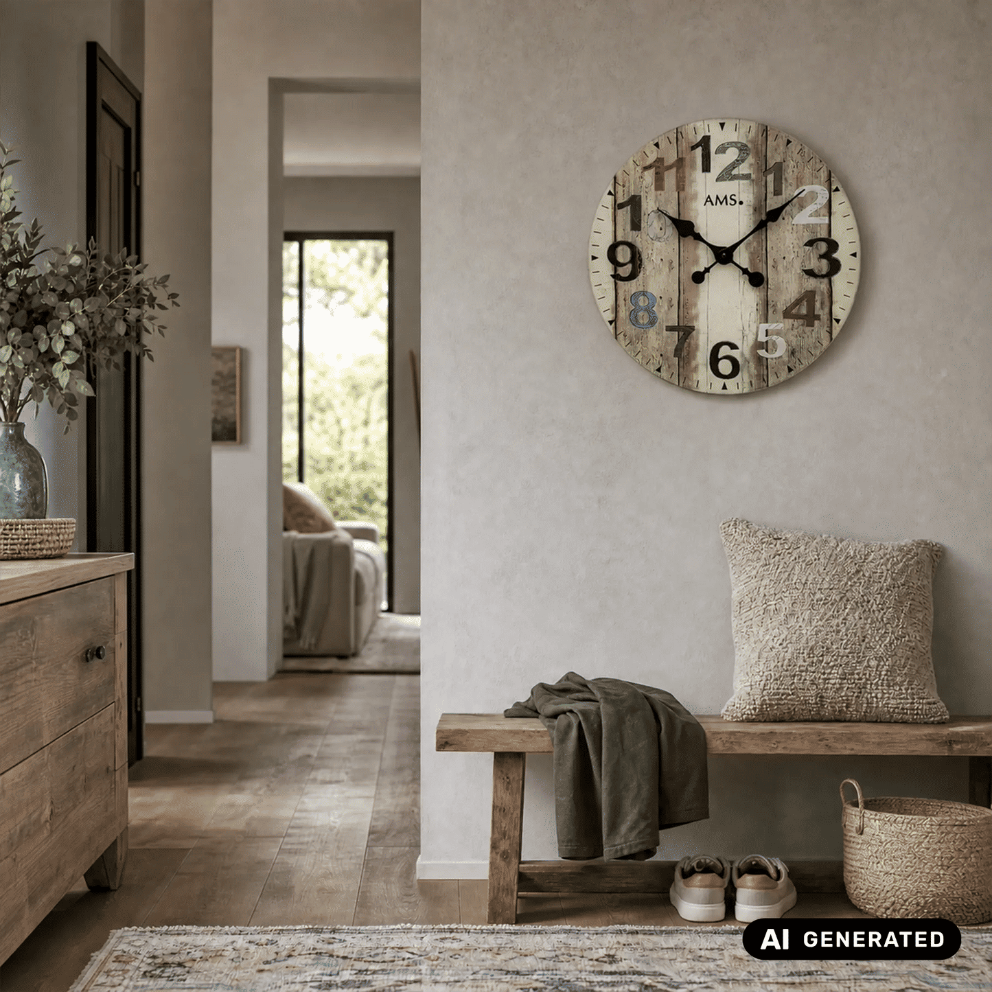 Orologio da parete AMS W9650 stampato brunastro • Movimento al quarzo • Vetro minerale