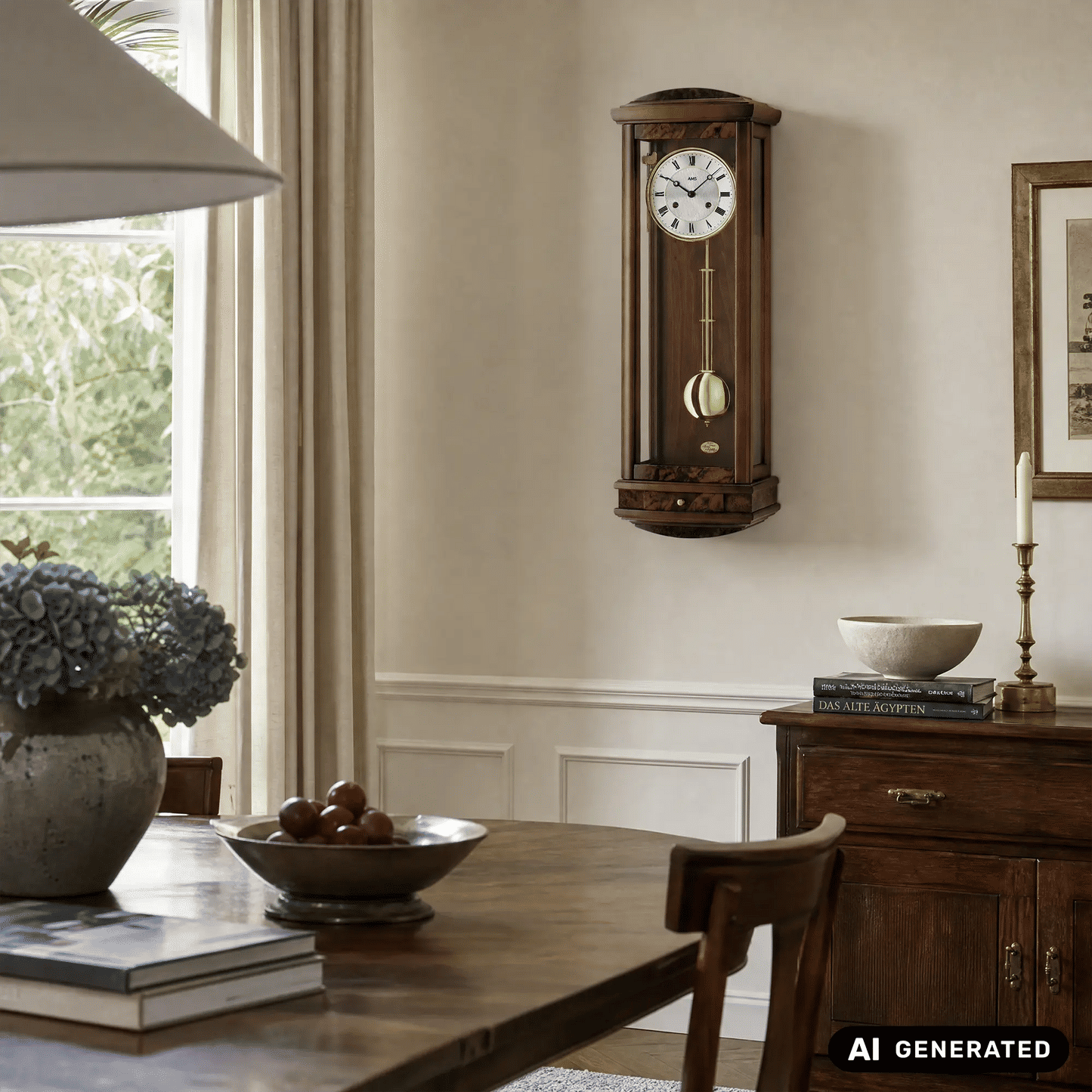 Zegar ścienny AMS Regulator R607/1 orzech • 14-dniowy mechanizm BimBam • obudowa z litego drewna