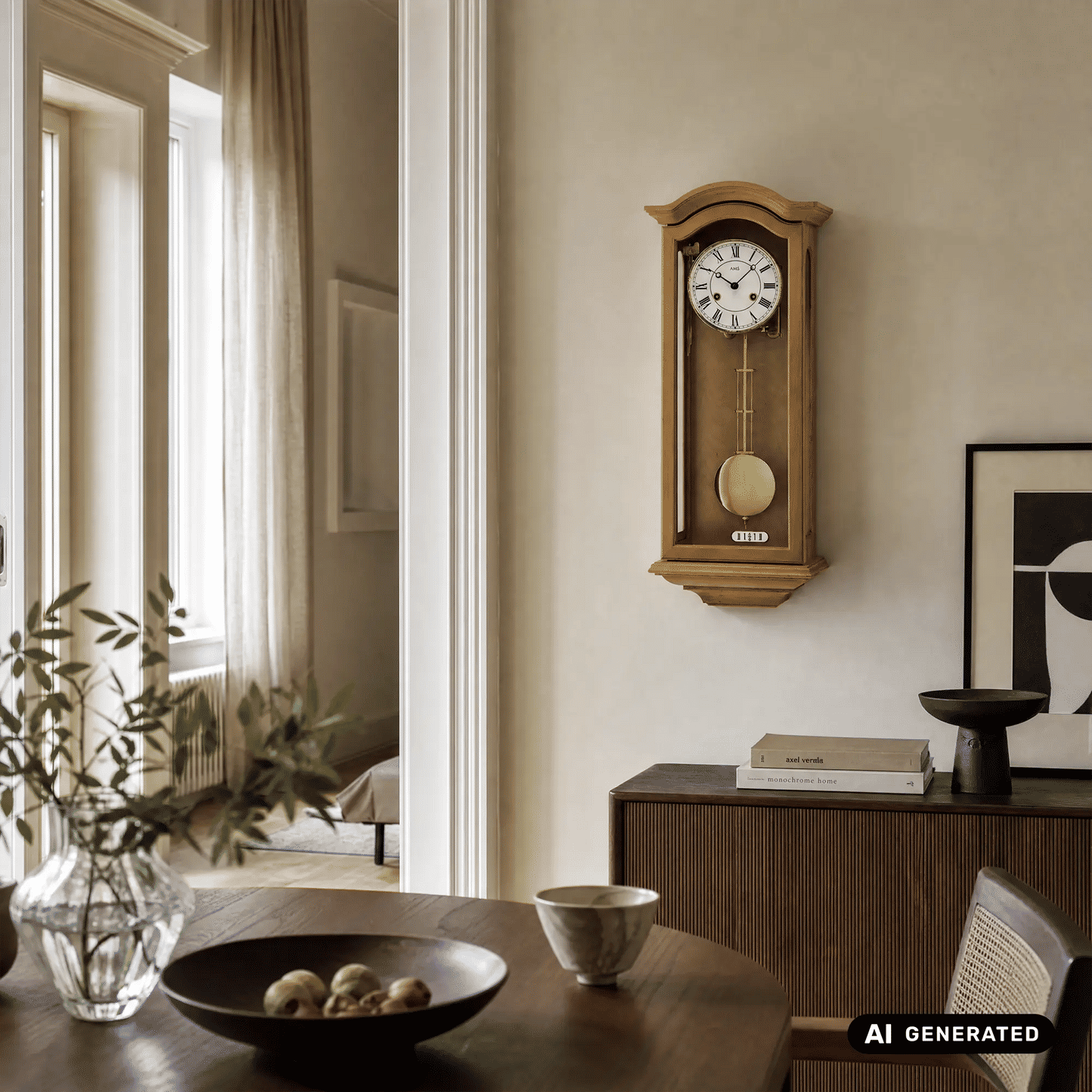Zegar ścienny AMS Regulator R696/16 olcha • 14-dniowy mechanizm BimBam • obudowa z litego drewna olchowego