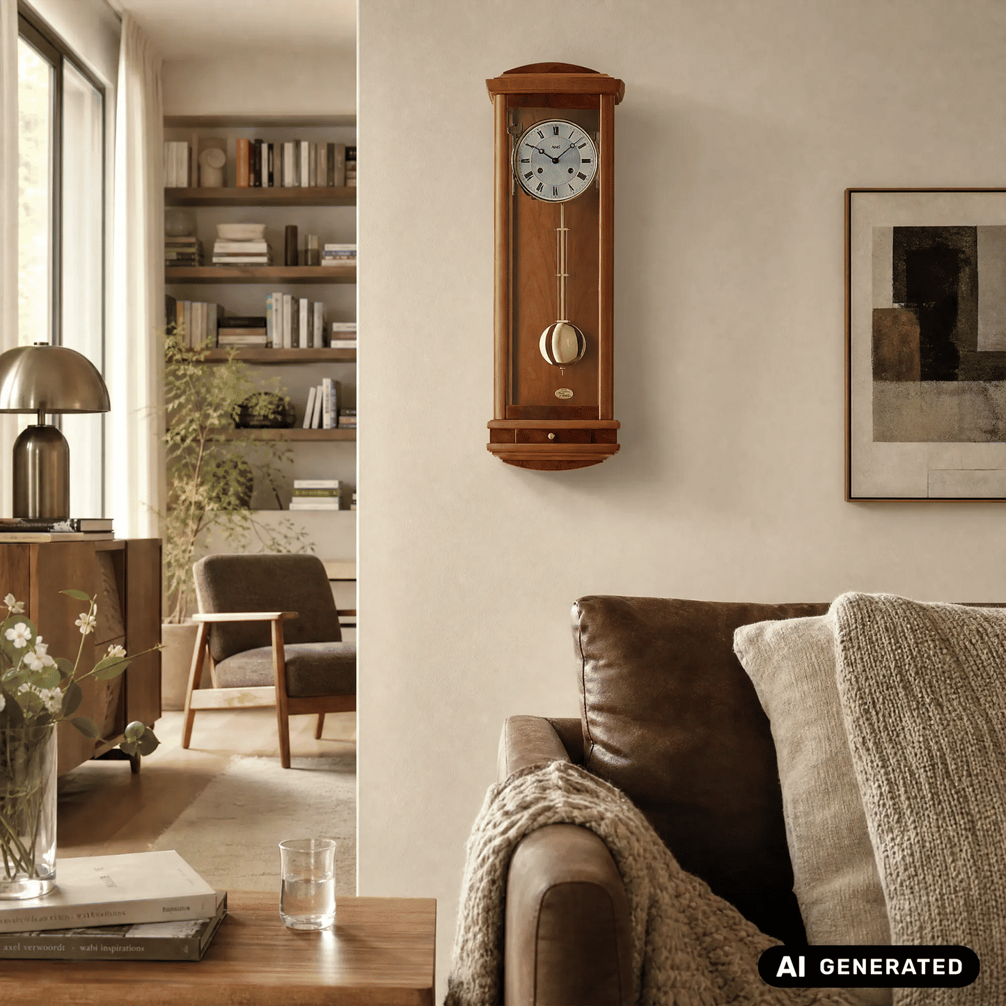 Zegar ścienny AMS Regulator R607/9, drewno wiśniowe • 14-dniowy mechanizm BimBam • Obudowa z litego drewna