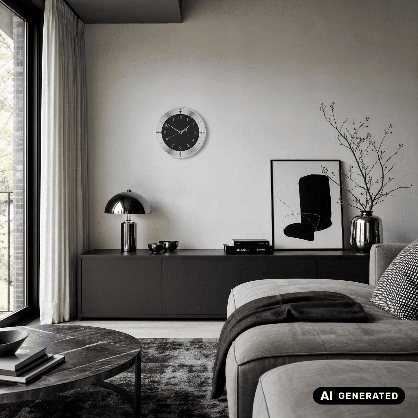 Zegar ścienny AMS W9449 srebrny • Fasetowane szkło mineralne • Szlifowane aluminium