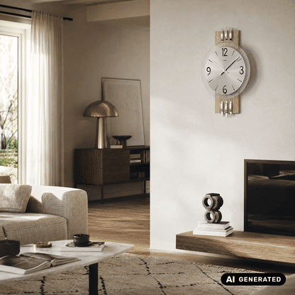 Zegar ścienny AMS W9228 srebrny • Fasetowane szkło mineralne • Aluminiowa tarcza