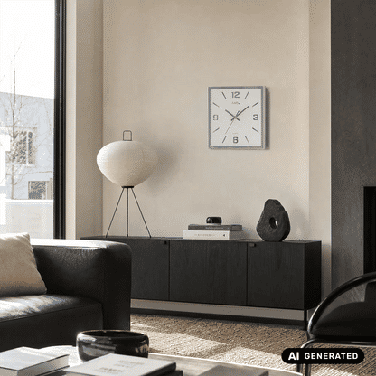 Zegar ścienny AMS W9324 ze szkła lustrzanego • Cichy mechanizm typu sweep • Fasetowane szkło lustrzane