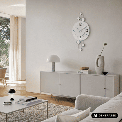 Zegar ścienny AMS W9388 srebrny • mechanizm kwarcowy • dekoracyjne metalowe elementy