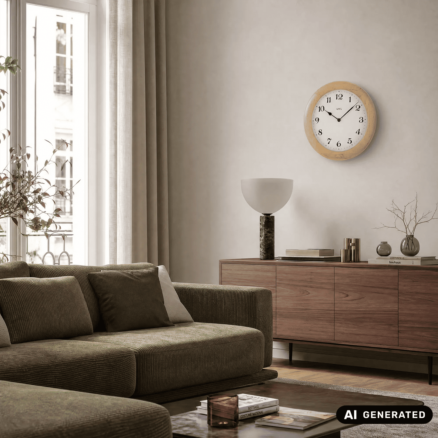 Zegar ścienny AMS W929/16 olcha • Rama z litego drewna olchowego • Szkło mineralne