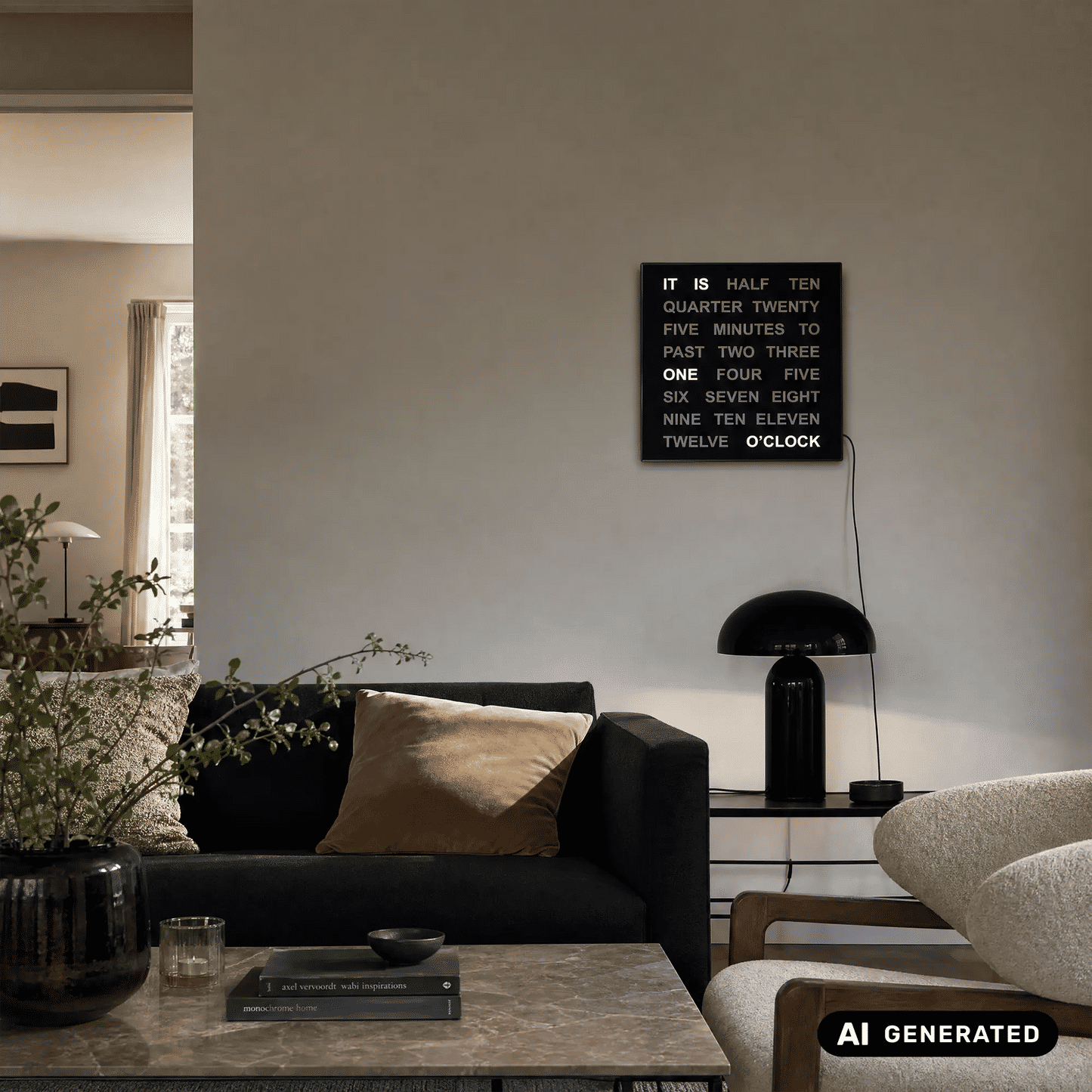 AMS T1235E Zegar ścienny • Zegar słowny z cyframi LED • Zasilanie sieciowe