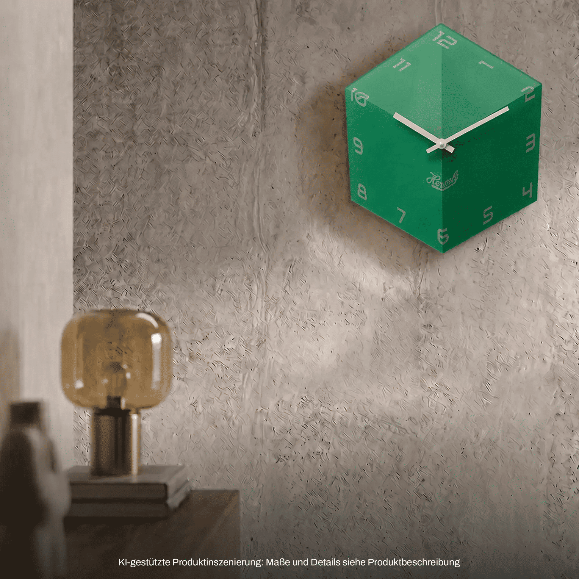 Hermle Wanduhr aus Acryl, grüne Quaderuhr mit Ziffern und weißen Zeigern