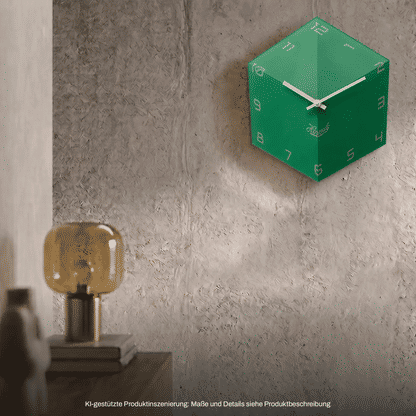 Hermle Wanduhr aus Acryl, grüne Quaderuhr mit Ziffern und weißen Zeigern