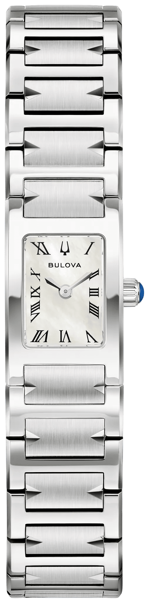 Damenarmbanduhr Bulova mit silbernem Edelstahlband, Perlmuttzifferblatt, römischen Ziffern