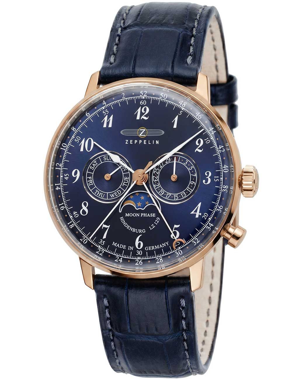 Zeppelin LZ129 Hindenburg 7038-3 Herrenuhr Blau • Quarzwerk mit Datum • 5 ATM wasserdicht