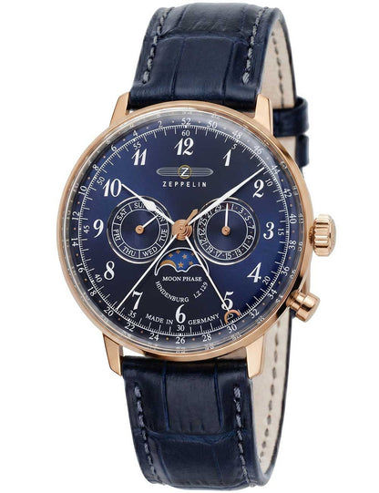 Zeppelin LZ129 Hindenburg 7038-3 Herrenuhr Blau • Quarzwerk mit Datum • 5 ATM wasserdicht