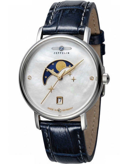 Zeppelin Luna 7133-3 Damenuhr Blau • Mondphasenanzeige • 5 ATM wasserdicht
