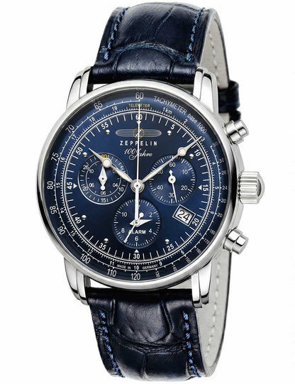Zeppelin 100 Jahre Zeppelin 7680-3 Herrenuhr Blau • Alarm-Chronograph • 10 ATM wasserdicht
