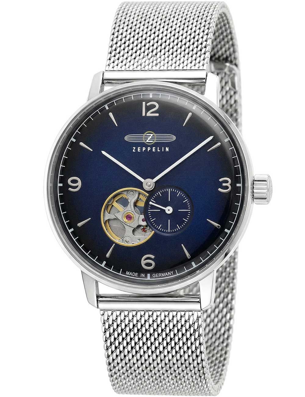 Zeppelin 8066M-3-N LZ-129 Hindenburg Herrenuhr Blau • Automatikwerk Miyota 82S5 • Skelettiertes Zifferblatt