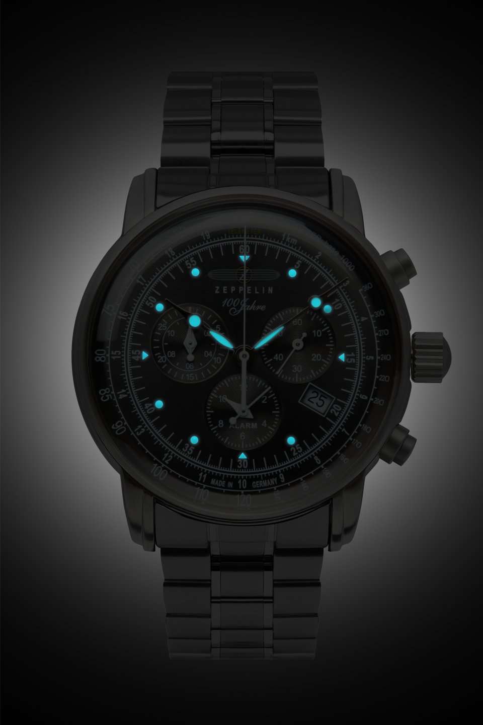 Zeppelin 100 Jahre Zeppelin 7680MB-2 Herrenuhr Schwarz • Schweizer Quarzchronograph Ronda 5130.D • Milanaise-Armband mit