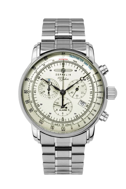 Zeppelin 100 Jahre 8680MB-3 Herrenuhr Beige • Schweizer Quarzwerk Ronda 5130.D • Chronograph Mineralglas