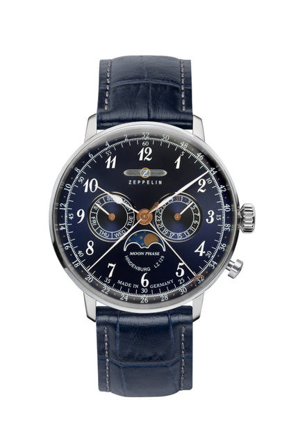 Zeppelin Hindenburg LZ129 7036-3 Herrenuhr Nachtblau • Mondphase • Swiss Quarz Ronda 706.B