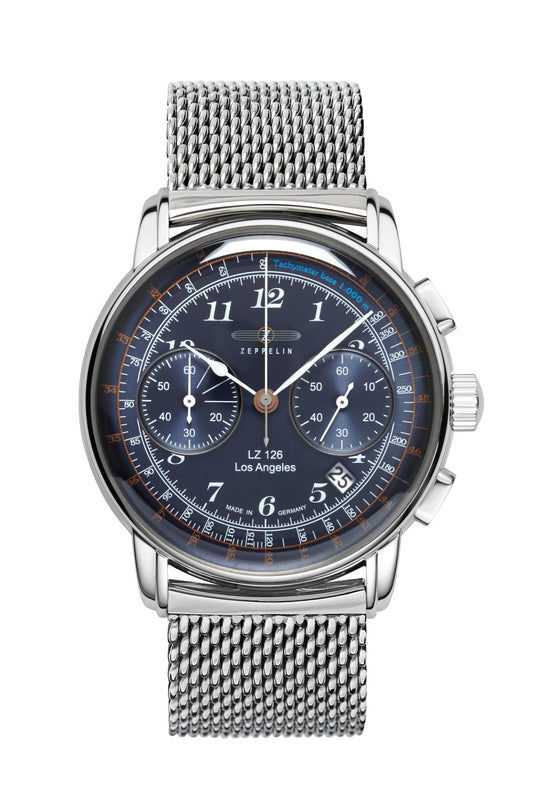 Zeppelin LZ126 Los Angeles 7614M-3 Herrenuhr Blau • Chronograph mit Tachymeter • Super-LumiNova Leuchtzeiger