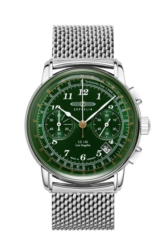 Zeppelin LZ 126 Los Angeles 7614M-4 Herrenuhr Dunkelgrün • Chronograph Quarzwerk • Super-LumiNova